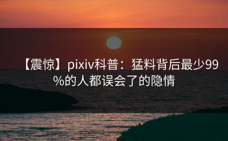 【震惊】pixiv科普：猛料背后最少99%的人都误会了的隐情